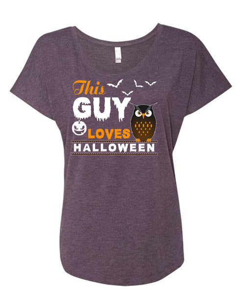 This Guy Loves Halloween T Shirt, I Love You Pumpkin T Shirt, Cool Shirt (Ladies' Triblend Dolman Sleeve)
