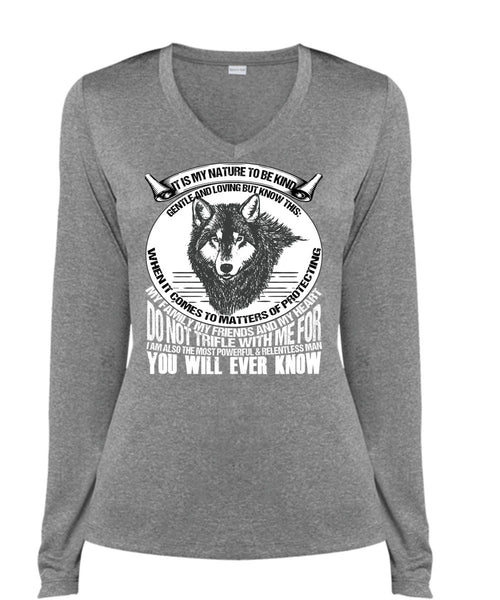 My Family My Friends And My Heart T Shirt, My Nature T Shirt, Cool Shirt (Ladies LS Heather V-Neck)