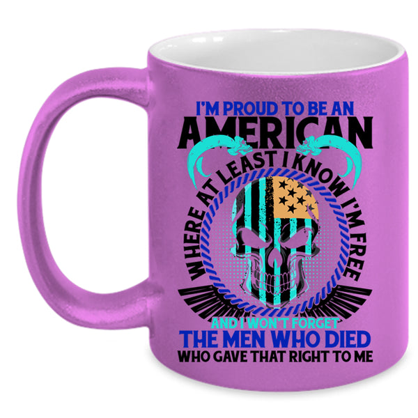 Cool American Flag Coffee Mug, I'm Proud To Be An American Accent Mug