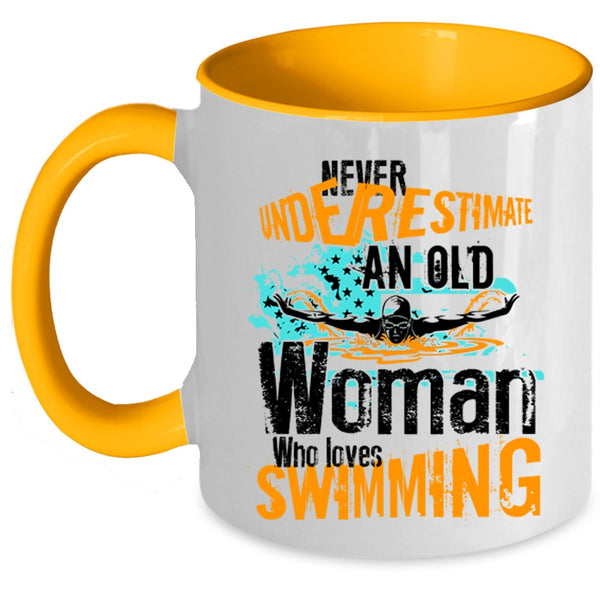 Cool Grandma Coffee Mug, An Old Woman Loves Swimming Accent Mug