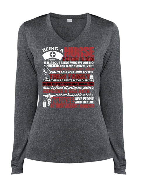 Being A Nurse T Shirt, Nurse Love People T Shirt, Cool Shirt (Ladies LS Heather V-Neck)