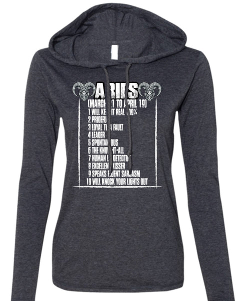 Aries Will Knock Your Lights Out T Shirt, Being An Aries T Shirt (Anvil Ladies Ringspun Hooded)