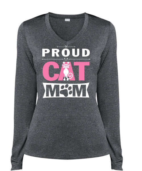 Proud Cat Mom T Shirt, My Pets T Shirt, My Favorite T Shirt (Ladies LS Heather V-Neck)