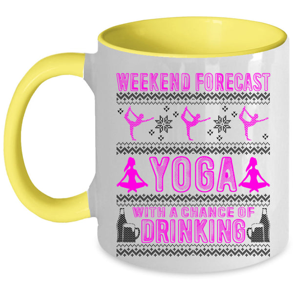 Cute Christmas Coffee Mug, Weekend Forecast Yoga Accent Mug