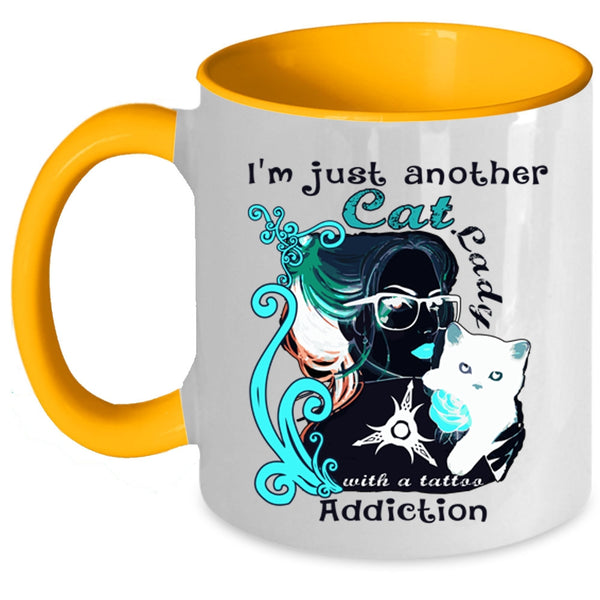 Tattoo Addiction Coffee Mug, I'm Just Another Cat Lady Accent Mug