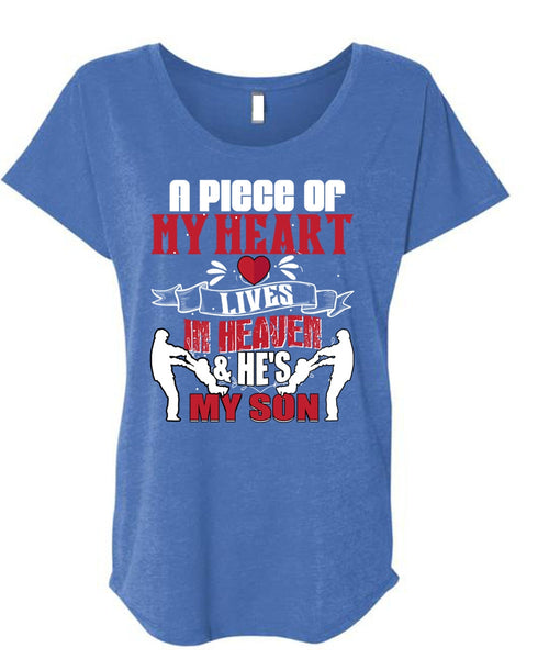 My Heart Lives In Heaven T Shirt, He's My son T Shirt, Cool Shirt (Ladies' Triblend Dolman Sleeve)