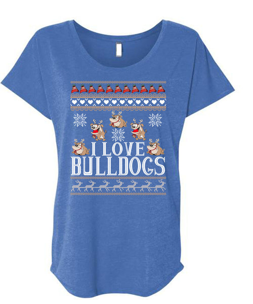 I Love Bulldogs T Shirt, This Girl Loves Christmas T Shirt, Cool Shirt (Ladies' Triblend Dolman Sleeve)