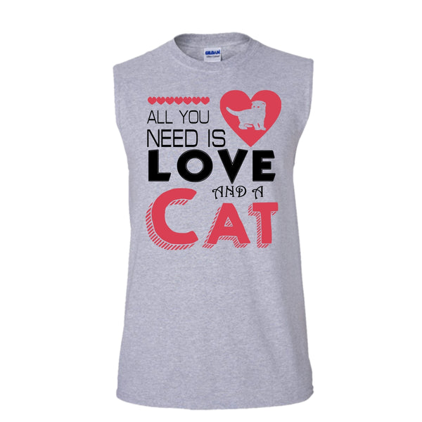 All You Need Is Love And A Cat Shirt, Cat Lover Shirt (Men's Cotton Sleeveless)