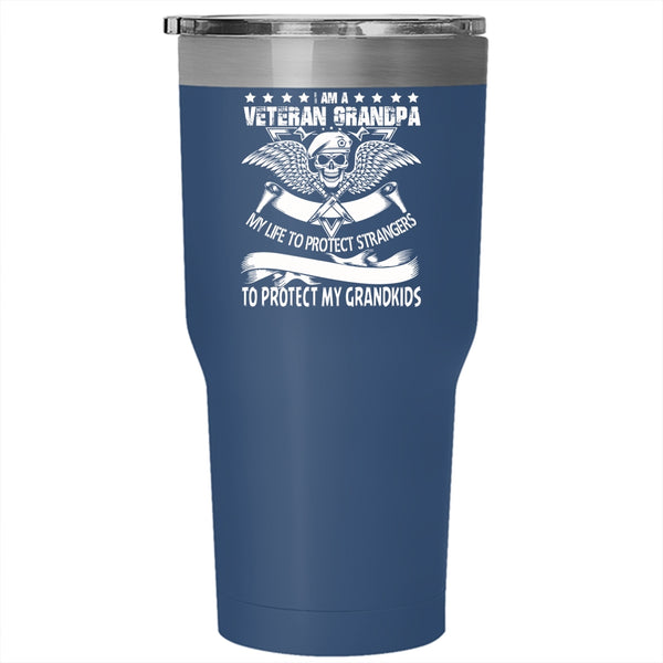 I Am A Veteran Grandpa Tumbler 30 oz Stainless Steel, I Protect My Grandkids Travel Mug