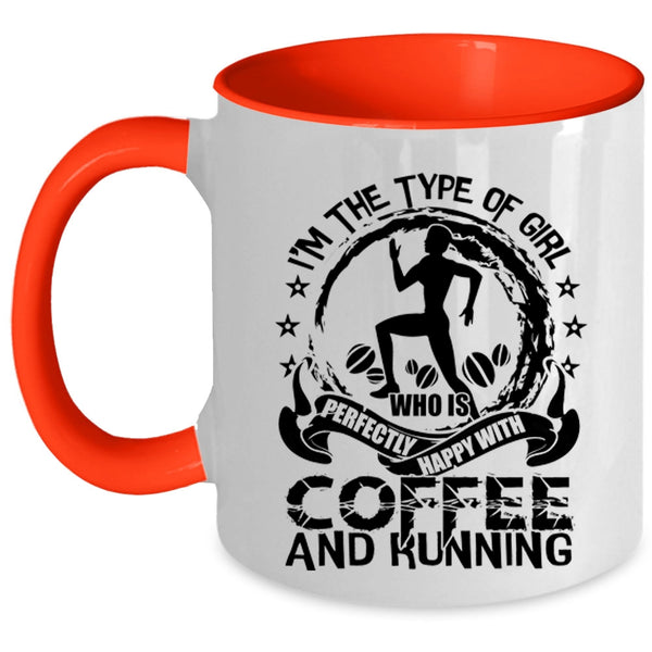 Happy With Coffee And Running Coffee Mug, Cute Girls Accent Mug