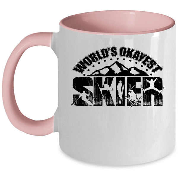 Cool Gift For Skier Coffee Mug, World's Okayest Skier Accent Mug
