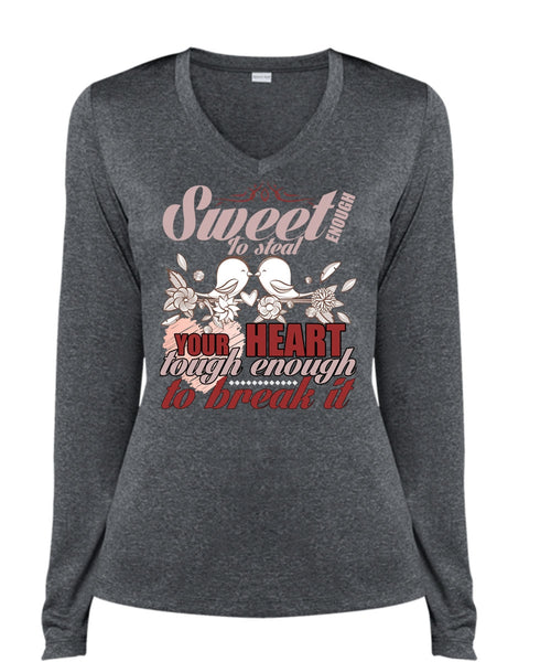 Sweet Enough To Steal Your Heart T Shirt, Being A Husband T Shirt, Cool Shirt (Ladies LS Heather V-Neck)