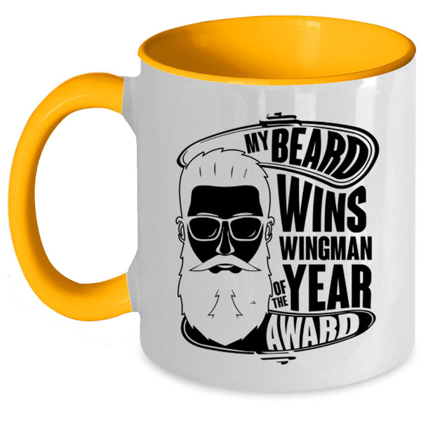 Cool Bearded Man Coffee Mug, My Beard Wins Wingman Of The Year Award Accent Mug