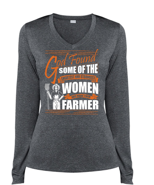 Made Them Farmer T Shirt, Smartest And Strongest T Shirt, Cool Shirt (Ladies LS Heather V-Neck)