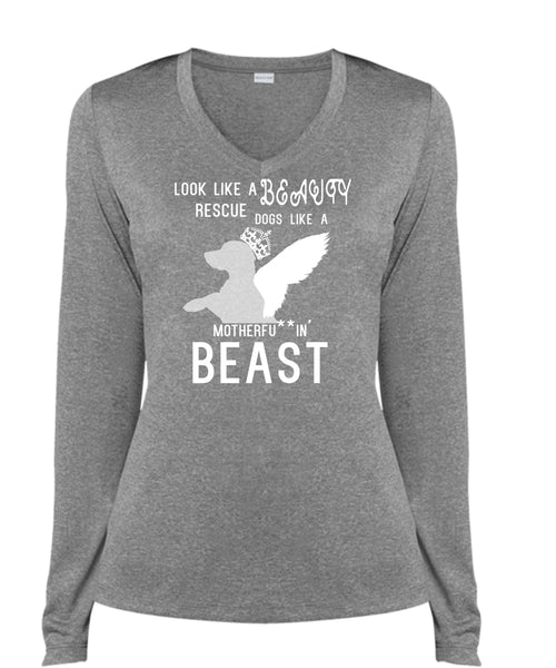 Look Like A Beauty Dogs T Shirt, Like A Mother T Shirt (Ladies LS Heather V-Neck)