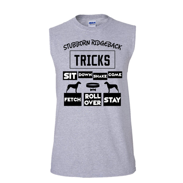 Stubborn Ridgeback Tricks T Shirt, Coolest Dog T Shirt, Awesome t-shirts (Men's Cotton Sleeveless)