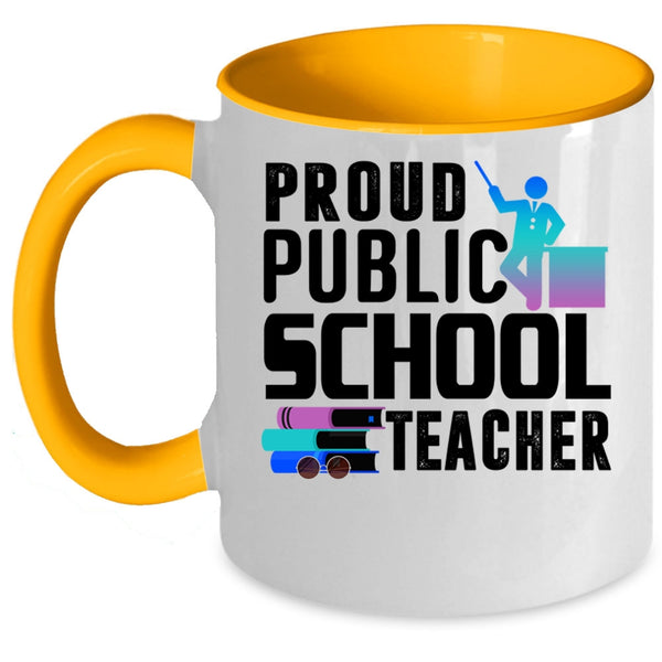 Cat Lovers Coffee Mug, Proud Public School Teacher Accent Mug