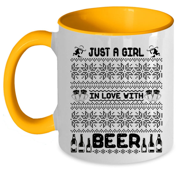 Cute Girls Coffee Mug, Just A Girl In Love With Beer Accent Mug