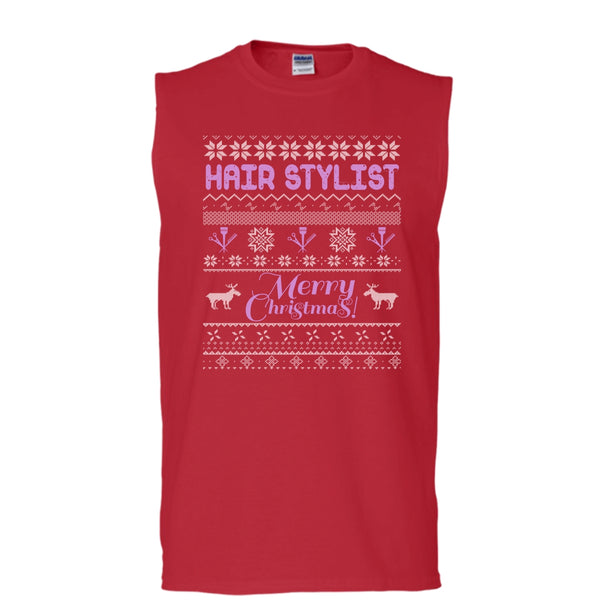 Hair Stylist Merry Christmas T Shirt, Coolest Hair Stylist T Shirt, Cool T Shirt (Men's Cotton Sleeveless)
