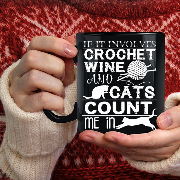 Crochet Wine And Cats Coffee Mug, Cool Crocheter Coffee Cup