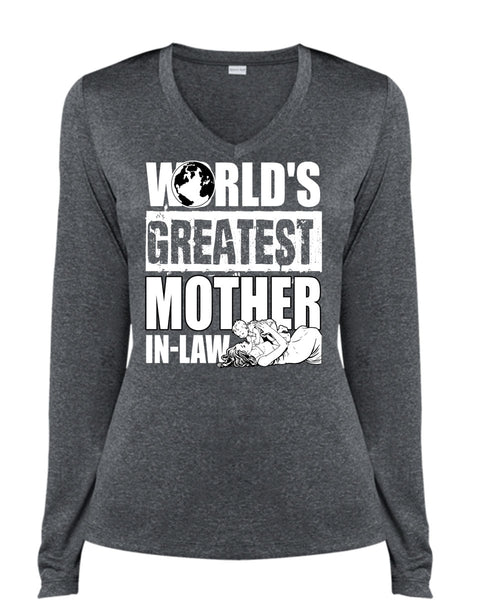 World's Greatest Mother In-Law T Shirt, Being A Mom T Shirt, Cool Shirt (Ladies LS Heather V-Neck)