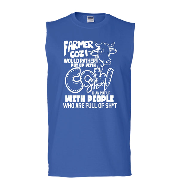 Farmer Cozi T Shirt, Rather Put Up With Cow T Shirt, Cool T Shirt (Men's Cotton Sleeveless)