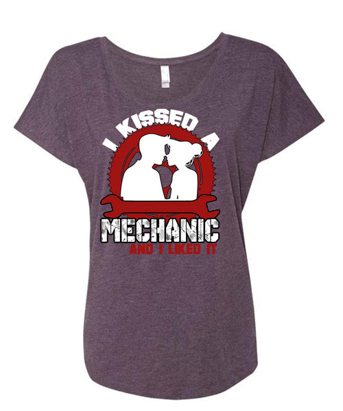 I Kissed Mechanic And I Liked It T Shirt, Being A Mechanic T Shirt, Cool Shirt (Ladies' Triblend Dolman Sleeve)