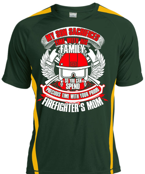 My Son Sacrifices Time T Shirt, Firefighter's Mom T Shirt, Cool Shirt