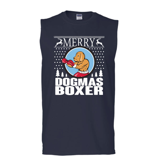 Merry Dogmas Boxer T Shirt, Coolest Merry Christmas T Shirt, Cool T Shirt (Men's Cotton Sleeveless)