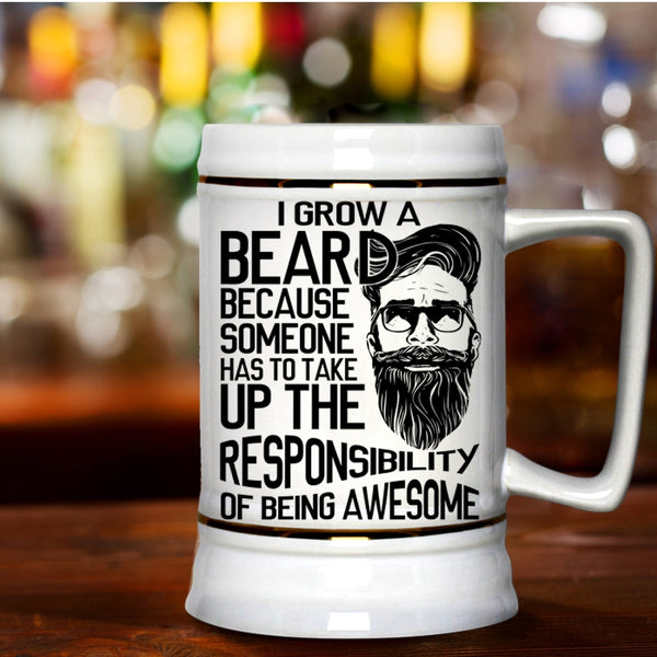 Best Gift For Bearded Men Beer Stein 22oz, I Grow Beard Beer Mug