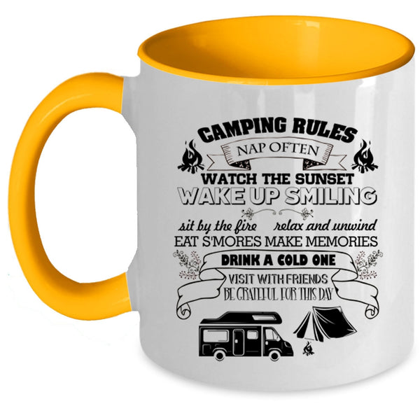 Watch The Sunset Coffee Mug, Camping Rules Accent Mug