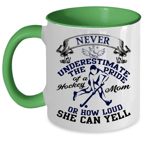 Gift For Mom Coffee Mug, The Pride Of A Hockey Mom Accent Mug