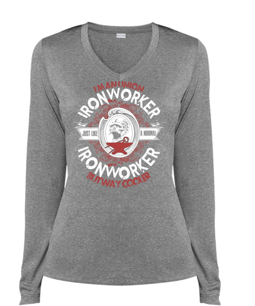 I'm An Union Ironworker T Shirt, Just Like A Normal Ironworker T Shirt, Cool Shirt (Ladies LS Heather V-Neck)