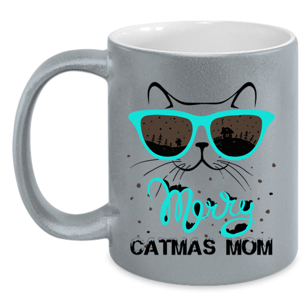 Noel Christmas Coffee Mug, Merry Catmas Mom Accent Mug