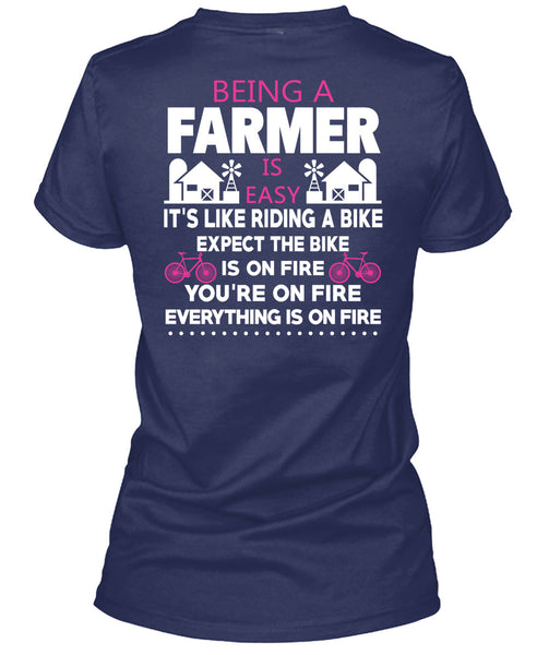 Being A Farmer Is Easy T Shirt, It's Like Riding A Bike T Shirt