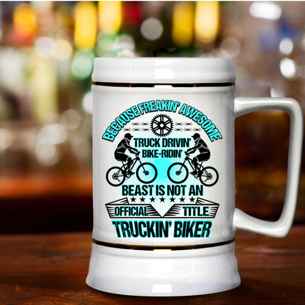 Trucking Biker Beer Stein 22oz, Aweosme Truck Driving Bike Riding Beer Mug