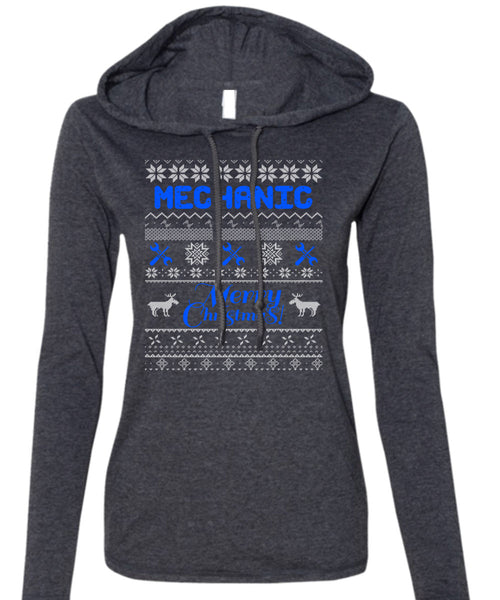 Mechanic Merry Christmas T Shirt, Being A Mechanic T Shirt (Anvil Ladies Ringspun Hooded)