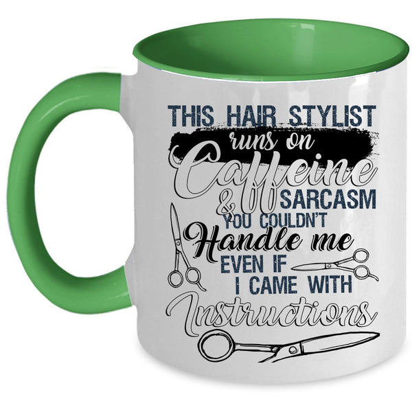 Funny Hairstylist Coffee Mug, This Hairstylist Runs On Caffeine Accent Mug