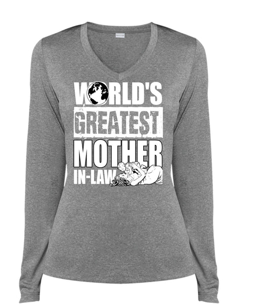 World's Greatest Mother In-Law T Shirt, Being A Mom T Shirt, Cool Shirt (Ladies LS Heather V-Neck)