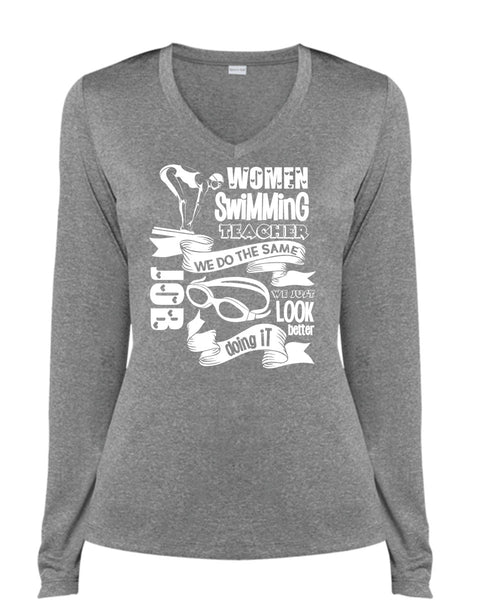 Women Swimming Teacher T Shirt, Being A Swimmer T Shirt, Cool Shirt (Ladies LS Heather V-Neck)