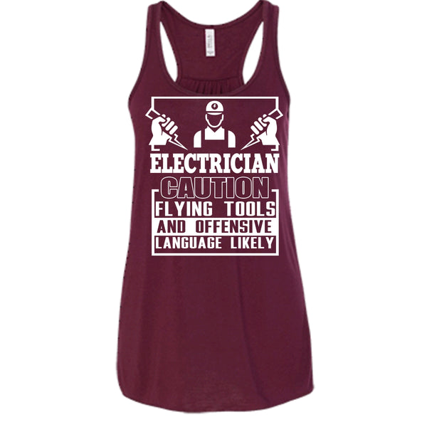 Electrician Caution T Shirt, Flying Tools And Offensive T Shirt, Cool T Shirt