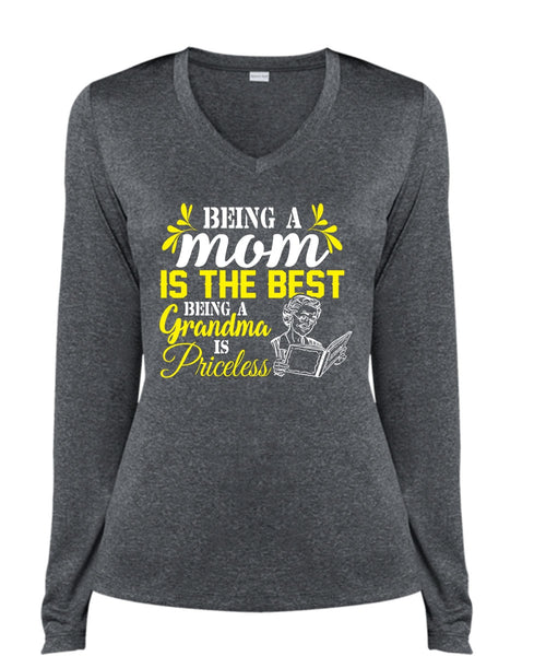 Being A Mom Is The Best Being A Grandma Is Priceless T Shirt, My Love T Shirt (Ladies LS Heather V-Neck)