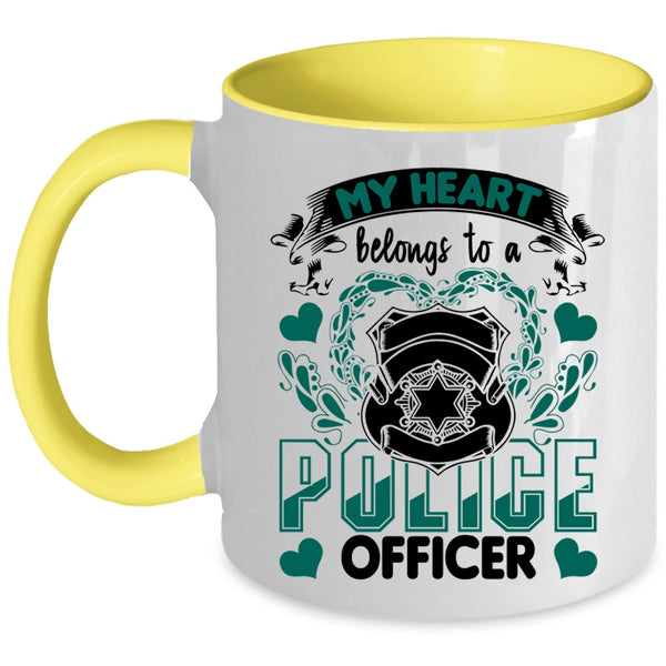 I Love Policeman Coffee Mug, My Heart Belongs To A Police Officer Accent Mug