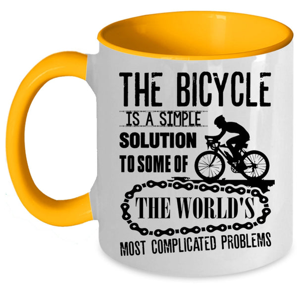 Outdoor Coffee Mug, The Bicycle Is A simple Solution Accent Mug