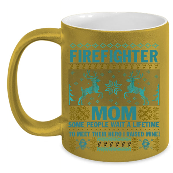 I Raise My Firefighter Mom Coffee Mug, Firefighter Mom Accent Mug