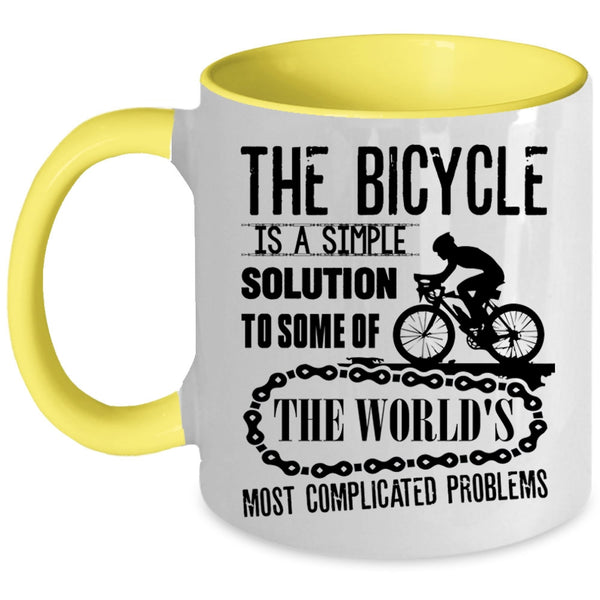 Outdoor Coffee Mug, The Bicycle Is A simple Solution Accent Mug