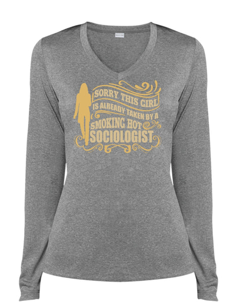 Smoking Hot Sociologist T Shirt, Being A Sociologist T Shirt, Cool Shirt (Ladies LS Heather V-Neck)