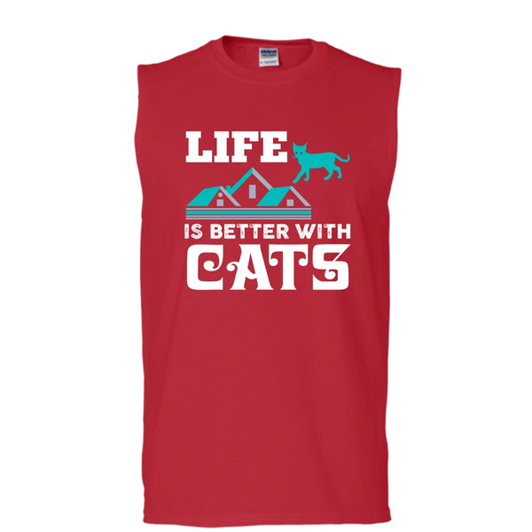 Life Is Better With Cats Shirt, I Am A Cat Lover Shirt (Men's Cotton Sleeveless)