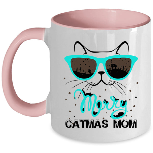 Noel Christmas Coffee Mug, Merry Catmas Mom Accent Mug