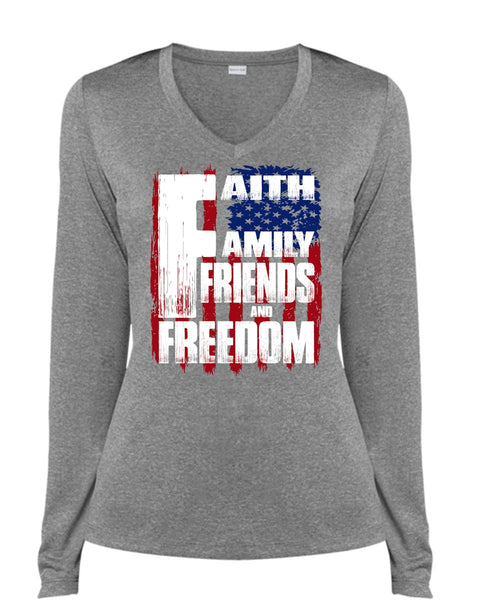 Faith Family Friends And Freedom T Shirt, Being A Veteran T Shirt, Cool Shirt (Ladies LS Heather V-Neck)
